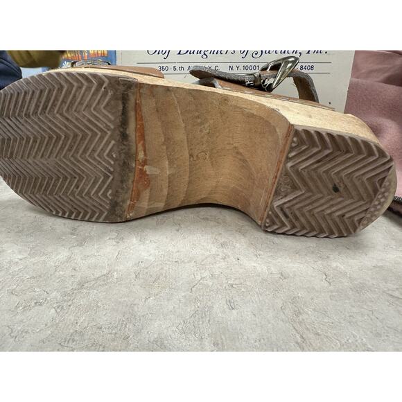 Vintage Olof Daughters of Sweden Leather Wooden Clog Sandals Size 35 (5) - Picture 5 of 6